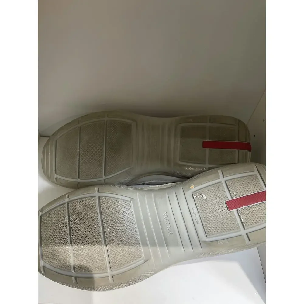 Prada Men's White and Red Leather Sneakers, Size 42